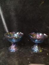 Pair of Grape and Leaf Carnival Glass Candlesticks