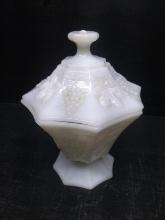 Vintage Milk Glass Grape and Leaf Candy Dish