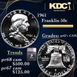 Proof 1961 Franklin Half Dollar 50c Graded pr67+ CAM BY SEGS