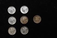 Lot of Seven Coins- 1917-p, 1919-s, 1941-d, 1916-s, 1938-d, 1940-s, 1944-p Mercury Dime 10c Grades