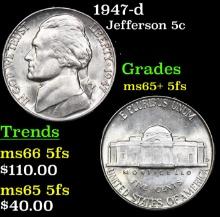 1947-d Jefferson Nickel 5c Grades GEM+ 5fs