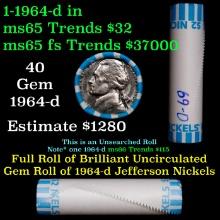 BU Shotgun Jefferson 5c roll, 1969-d 40 pcs Bank $2 Nickel Wrapper