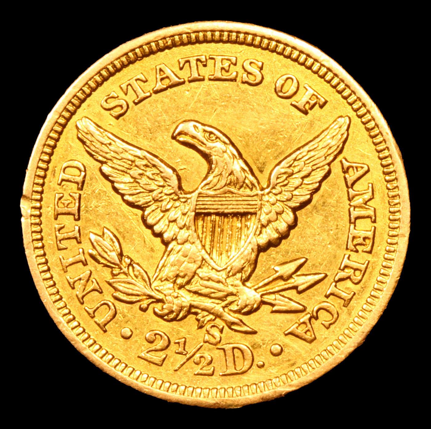 ***Auction Highlight*** 1863-s Gold Liberty Quarter Eagle 2.5 Graded ms62+ By SEGS (fc)