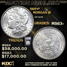 ***Auction Highlight*** 1901-p Morgan Dollar 1 Graded ms63+ BY SEGS (fc)