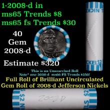 BU Shotgun Jefferson 5c roll, 2008-d  40 pcs Bank $2 Nickel Wrapper