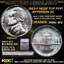 ***Auction Highlight*** 1993-p Jefferson Nickel Near Top Pop! 5c Graded ms66+ 6fs By SEGS (fc)