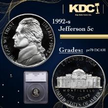 Proof 1992-s Jefferson Nickel 5c Graded pr70 DCAM BY SEGS