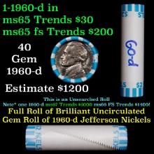 BU Shotgun Jefferson 5c roll, 1960-d 40 pcs Bank $2 Nickel Wrapper