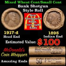Small Cent 1c Mixed Roll Orig Brandt McDonalds Wrapper, 1917-d Wheat end, 1895 Indian other end
