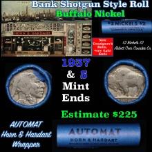 Buffalo Nickel Shotgun Roll in Old Bank Style 'Abbott Coin Counter AutoMat' Wrapper 1935 & p Mint En