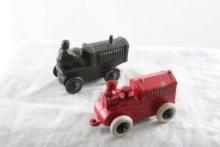 2 Cast Metal Toy Tractors w/Farmer Drivers