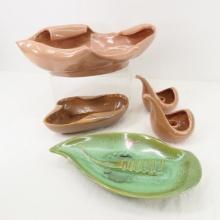 5 Brown & Green Red Wing Art Pottery Pieces