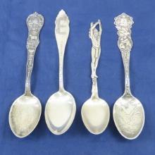 4 Sterling Souvenir Spoons-Native American, ND, MN