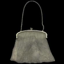Antique white metal mesh purse with link chain