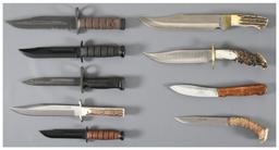 Group of Nine Knives and Bayonets with Scabbards