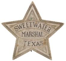 Engraved Sweetwater, Texas City Marshal Badge