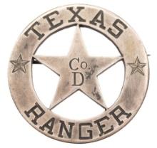 Texas Rangers Company D Marked Mexican 8 Reales Coin Badge