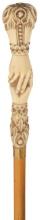 Relief Carved Mother Holding Son's Hand Cane/Riding Crop