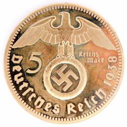German WWII Prime Minister Paul von Hindenburg 5 Mark Coin