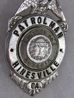 Original Obsolete Police Patrolman Badge Hinesville, Georgia
