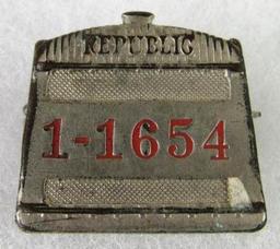 Extremely Rare Antique Republic Motor Car Co. Employee Badge
