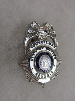 (2) Vintage Councilman Badges- Akron, Ohio/ Boston, Georgia