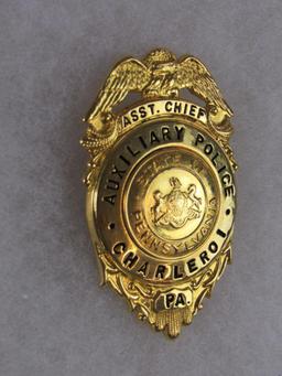 Original Obsolete Auxiliary Police Asst. Chief Badge Charleroi, Pennsylvania