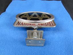 Excellent Antique AAA "National Award" Metal Automobile Grill Badge