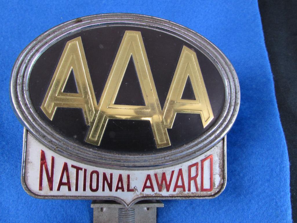 Excellent Antique AAA "National Award" Metal Automobile Grill Badge