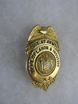 Original Obsolete Vintage Dept. of Labor State of New Jersey Sgt. at Arms Badge