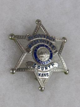 Original Obsolete Police "Secretary" Sheriff's Department Badge Wyandotte County, Kansas
