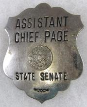 Antique Oklahoma State Senate- Assistant Chief Page Badge