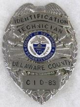 Original Obsolete Police Badge Identification Technician- Delaware County, PA