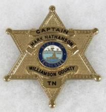 Original Obsolete Police Named Captain Sheriff Badge Williamson County, Tennessee