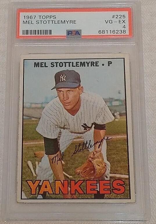 1/1 Vintage 1967 Topps MLB Baseball Factory Error Card Mel Stottlemyre Yankees PSA GRADED Slabbed