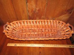 Large Rattan Oval Basket W/ Wood Handles