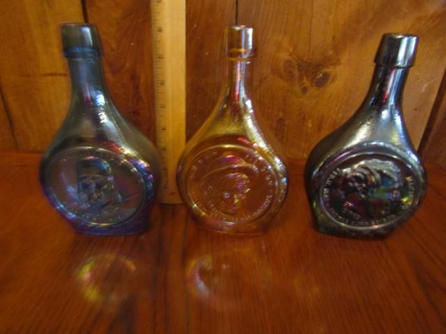 3 Vtg Wheaton Glass Bottles W/ Famous People Embossed