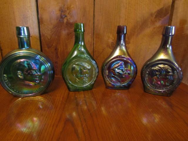 4 Vtg Wheaton Glass Bottles W/ Famous People Embossed