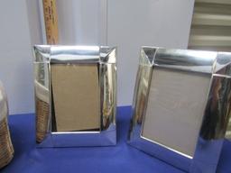4 Picture Frames W/ Glass And A Lined Basket