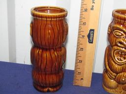 Vtg Matching Pair Of Tiki Stoneware Glasses By Orchids Of Hawaii