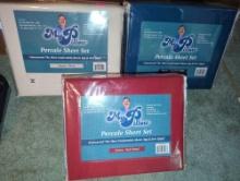 (BR3) LOT OF 3 MY PILLOW PERCALE SHEET SETS; SIZE QUEEN; 1 SET IS SILVER, 1 SET IS RED WOOD, AND 1