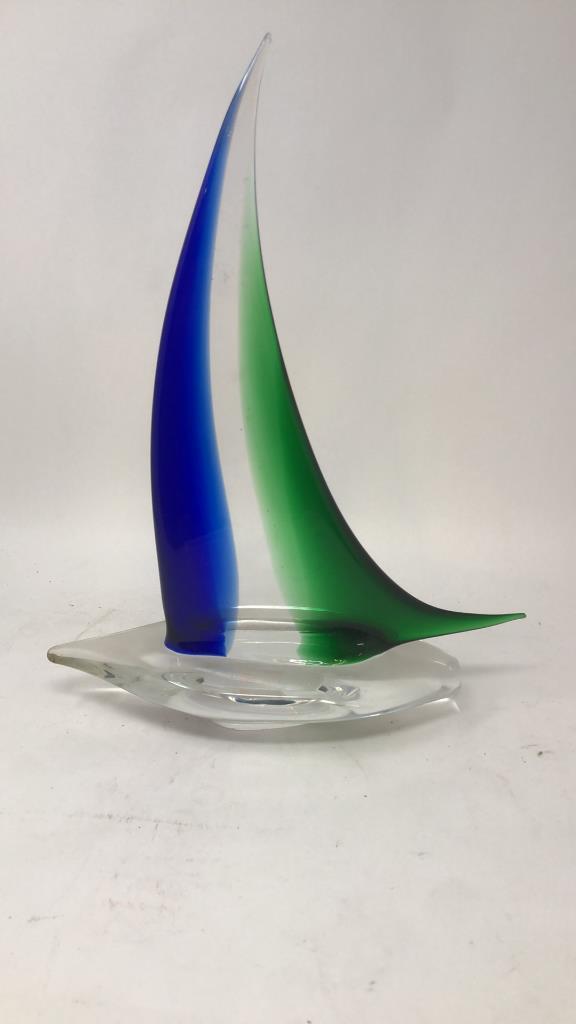 VTG MURANO STYLE GLASS SAILBOAT ART DECOR