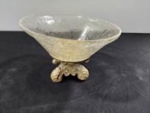 Footed Art Glass Serving Bowl, 8in H x 12in Diameter