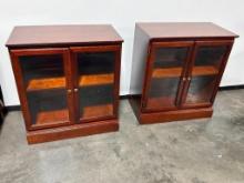 Matched Set of Two, Wood Cabinets w/ Glass Doors, Great Finish, 1 Shelf Each, 29in x 16in x 32in H