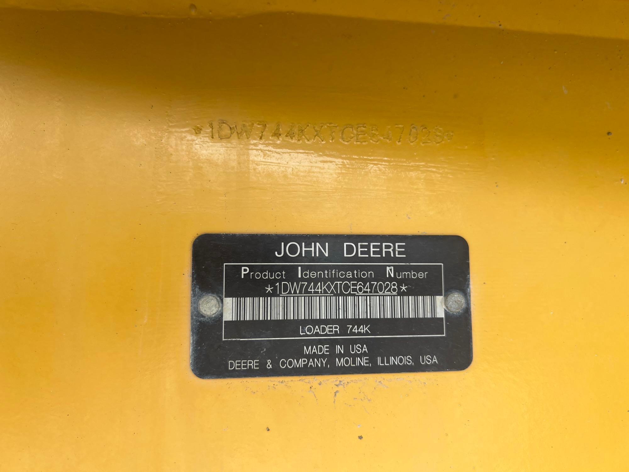 2012 JOHN DEERE 744K RUBBER TIRED LOADER SN:1DW744KXTCE647028 powered by John Deere diesel engine,