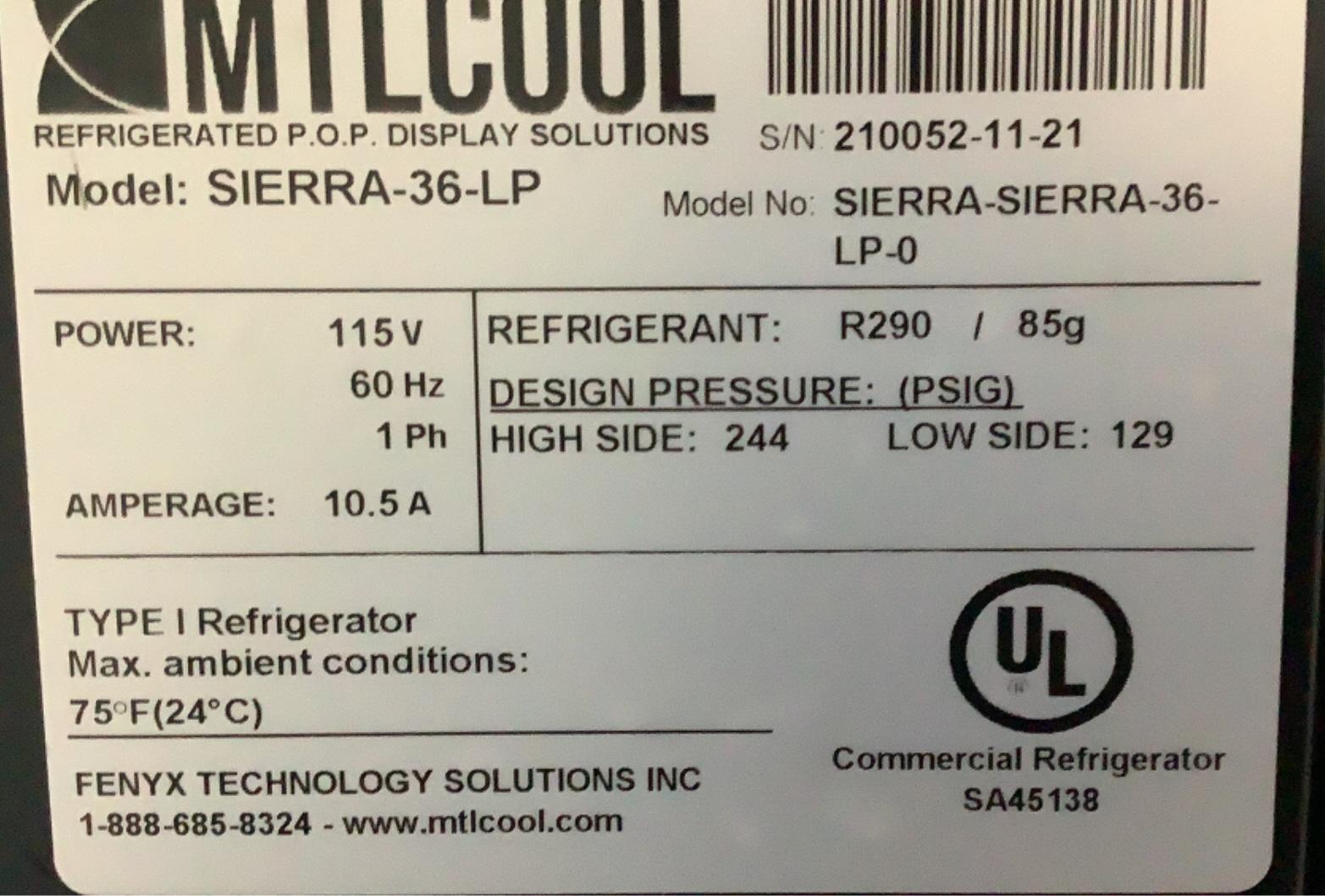 MTL Cool Refrigerated Display SIERRA-36-LP