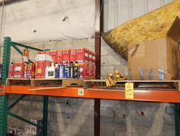 LOT: Contents of (3) Pallet Racks consisting of: Gas Cans, Roofing Tools, Pre Mix Fuel & Oil for