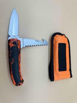 WHITETAILS UNLIMITED DUAL BLADE ORANGE CAMO HUNTING KNIFE
