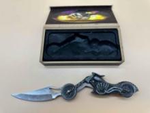 GHOST RIDER MOTORCYCLE HANDLE KNIFE WITH DECORATIVE BOX