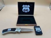 ROUTE 66 COLLECTORS BOX WITH KNIFE AND LIGHTER